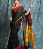 Black woven bengal handloom saree with blouse