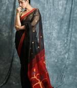 Black woven bengal handloom saree with blouse