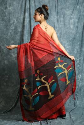 Red woven bengal handloom saree with blouse 3