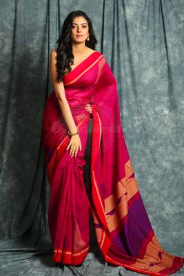 Dark pink woven bengal handloom saree with blouse 1