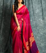 Dark pink woven bengal handloom saree with blouse