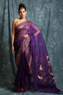 Purple woven matka silk saree with blouse 1