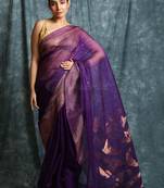 Purple woven matka silk saree with blouse