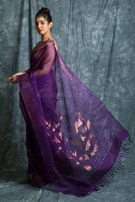 Purple woven matka silk saree with blouse 2