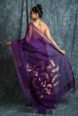 Purple woven matka silk saree with blouse 3