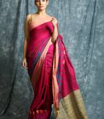 Pink woven bengal handloom saree with blouse