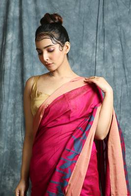 Pink woven bengal handloom saree with blouse 4