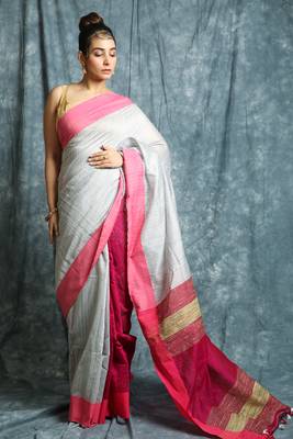 Grey woven bengal handloom saree with blouse 1