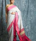 Grey woven bengal handloom saree with blouse