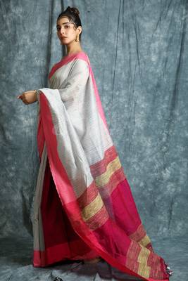 Grey woven bengal handloom saree with blouse 2