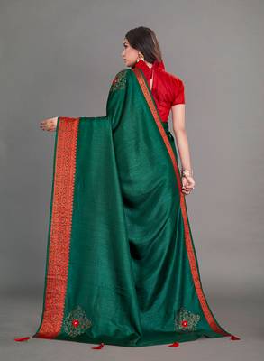 Green Color Ciroski Work Designer Jacquard Pure Silk Saree With Blouse Piece 3