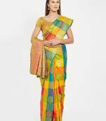 Yellow woven art silk saree with blouse