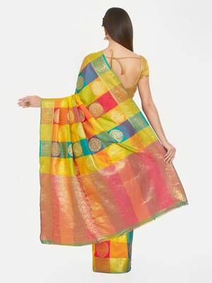 Yellow woven art silk saree with blouse 2