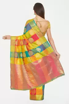 Yellow woven art silk saree with blouse