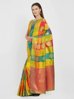 Yellow woven art silk saree with blouse 3