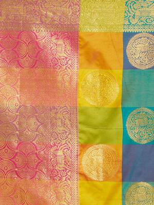 Yellow woven art silk saree with blouse 4