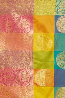 Yellow woven art silk saree with blouse