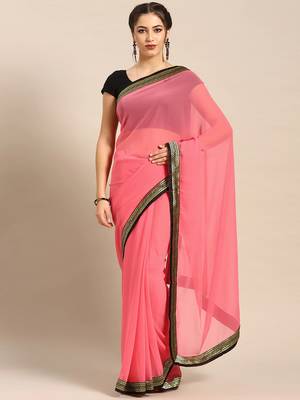 Pink embroidered georgette saree with blouse 1