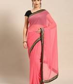 Pink embroidered georgette saree with blouse