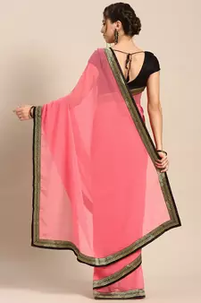 Pink embroidered georgette saree with blouse