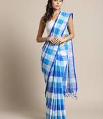 Blue woven blended cotton saree with blouse