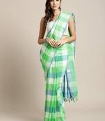Green woven blended cotton saree with blouse