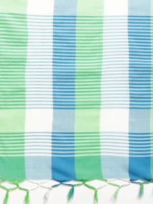 Green woven blended cotton saree with blouse 4