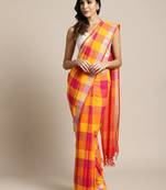 Yellow woven blended cotton saree with blouse