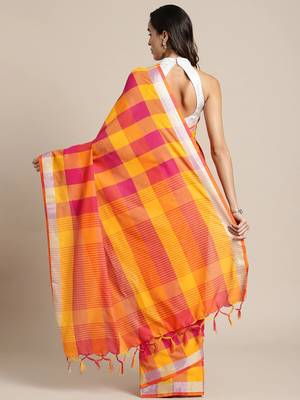 Yellow woven blended cotton saree with blouse 2