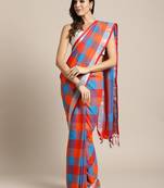 Orange woven blended cotton saree with blouse