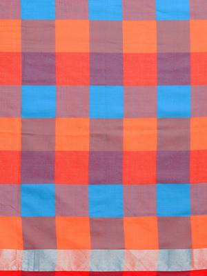 Orange woven blended cotton saree with blouse 3