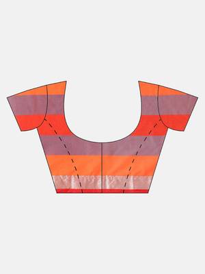 Orange woven blended cotton saree with blouse 5