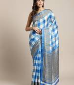 Blue printed art silk saree with blouse