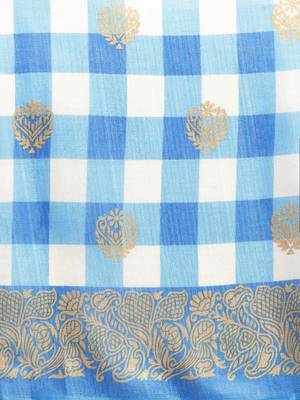 Blue printed art silk saree with blouse 3