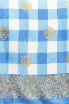 Blue printed art silk saree with blouse