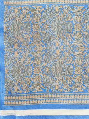 Blue printed art silk saree with blouse 4