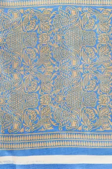 Blue printed art silk saree with blouse