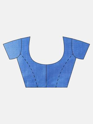 Blue printed art silk saree with blouse 5