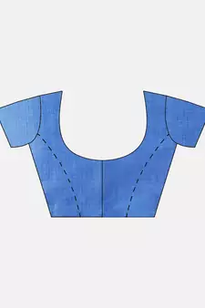 Blue printed art silk saree with blouse