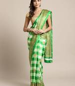 Green printed art silk saree with blouse
