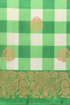 Green printed art silk saree with blouse