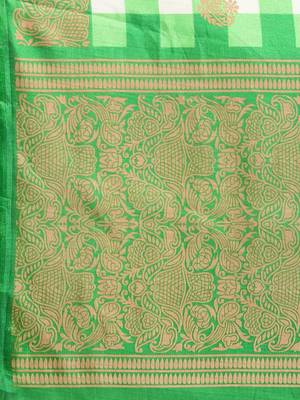 Green printed art silk saree with blouse 4