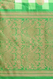 Green printed art silk saree with blouse