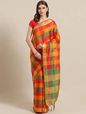 Red woven art silk saree with blouse 1