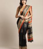 Black printed art silk saree with blouse