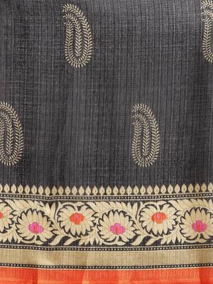Black printed art silk saree with blouse 3