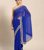 Blue embroidered georgette saree with blouse