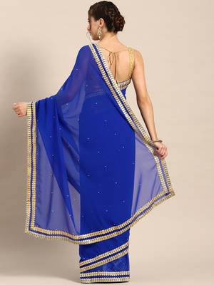 Blue embroidered georgette saree with blouse 2