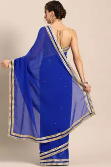 Blue embroidered georgette saree with blouse