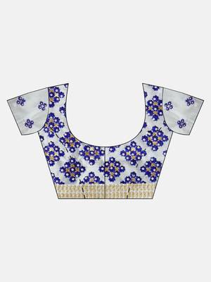 Blue embroidered georgette saree with blouse 5